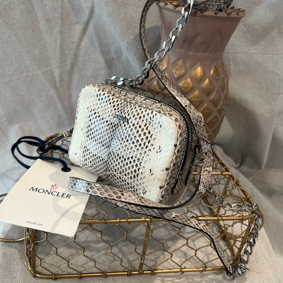 Moncler Handbags - Moncler Cream and Gray Snake Print LUISA Crossbody Bag